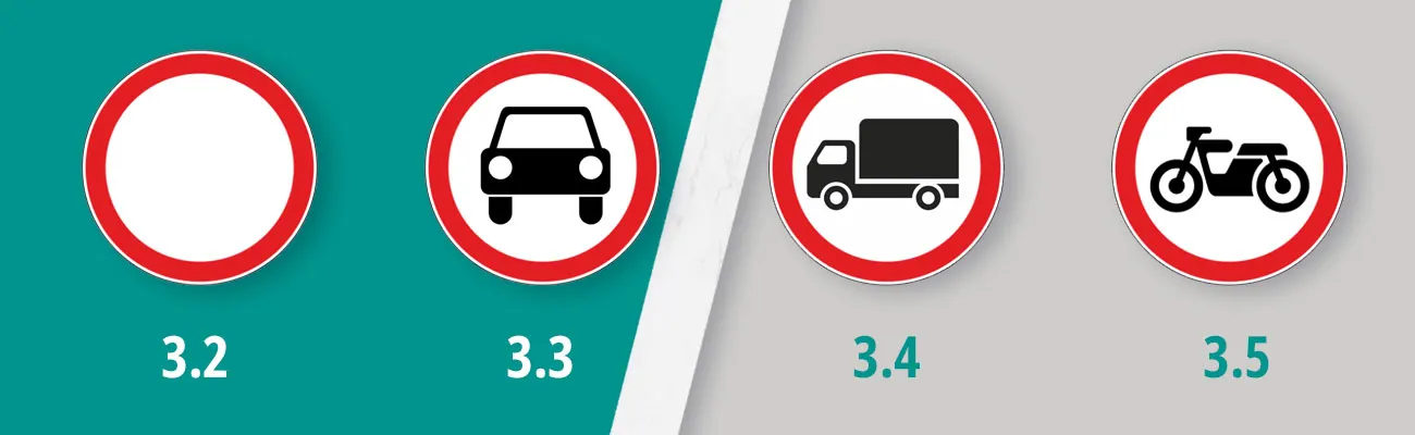 Дорожные знаки: 3.2, 3.3, 3.4, 3.5